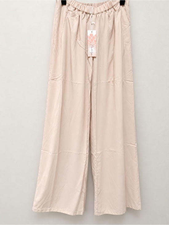 Dahlya Pants - Flowy Wide-Leg Elastic Waist Pants in Light Beige